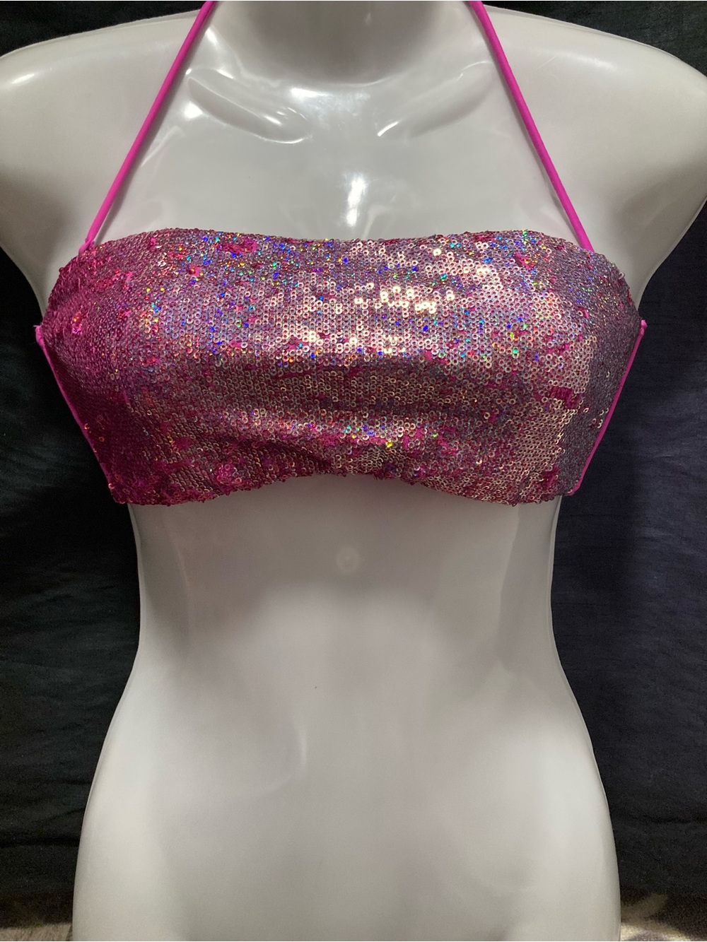 Victoria’s Secret Pink Sequin Bandeau Bikini Top Large Y2K